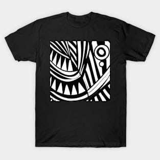 MAZIPOODLES New Fish Head Leaves Jazz Funk Black White T-Shirt